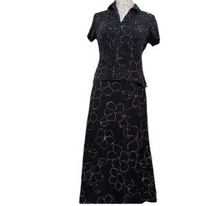 Valerie Steven's separates 100% silk floral matched shirt skirt set MP / 8P